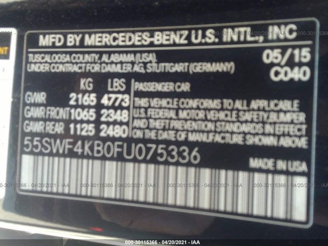 Photo 8 VIN: 55SWF4KB0FU075336 - MERCEDES-BENZ C-CLASS 