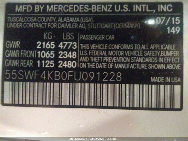 Photo 8 VIN: 55SWF4KB0FU091228 - MERCEDES-BENZ C-CLASS 