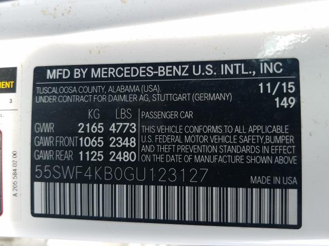 Photo 9 VIN: 55SWF4KB0GU123127 - MERCEDES-BENZ C 300 4MAT 