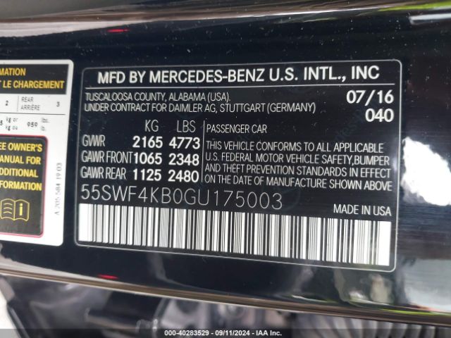 Photo 8 VIN: 55SWF4KB0GU175003 - MERCEDES-BENZ C-CLASS 