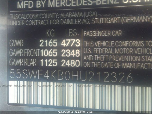 Photo 8 VIN: 55SWF4KB0HU212326 - MERCEDES-BENZ C-CLASS 