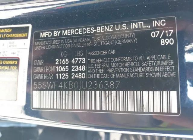 Photo 8 VIN: 55SWF4KB0JU236387 - MERCEDES-BENZ C 300 