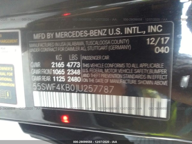 Photo 8 VIN: 55SWF4KB0JU257787 - MERCEDES-BENZ C-CLASS 