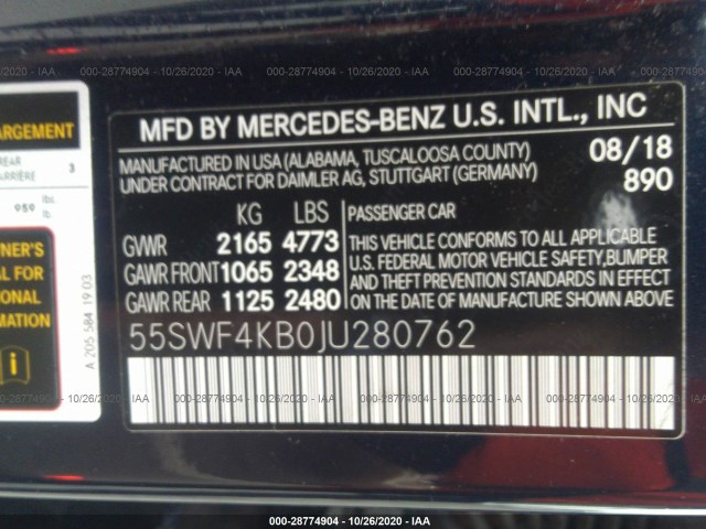 Photo 8 VIN: 55SWF4KB0JU280762 - MERCEDES-BENZ C-CLASS 