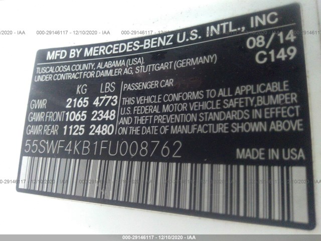 Photo 8 VIN: 55SWF4KB1FU008762 - MERCEDES-BENZ C-CLASS 