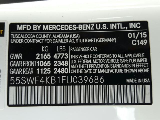 Photo 9 VIN: 55SWF4KB1FU039686 - MERCEDES-BENZ C-CLASS 