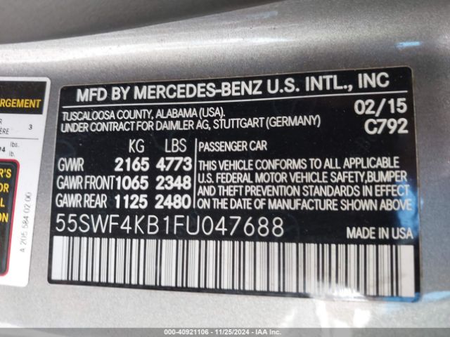 Photo 8 VIN: 55SWF4KB1FU047688 - MERCEDES-BENZ C-CLASS 