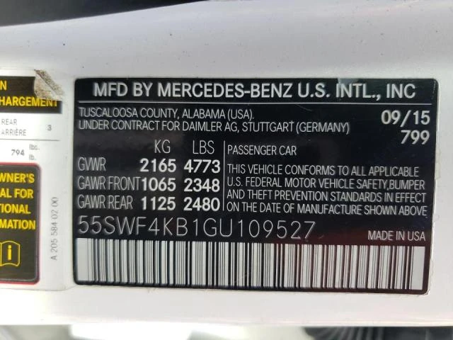 Photo 11 VIN: 55SWF4KB1GU109527 - MERCEDES-BENZ C 300 4MAT 