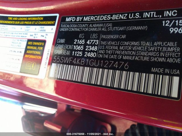 Photo 8 VIN: 55SWF4KB1GU127476 - MERCEDES-BENZ C-CLASS 