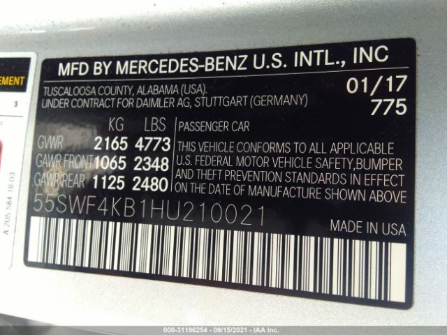 Photo 8 VIN: 55SWF4KB1HU210021 - MERCEDES-BENZ C-CLASS 