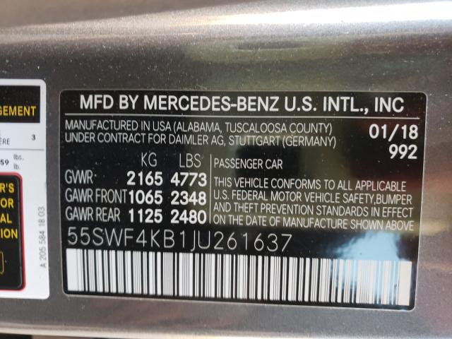 Photo 9 VIN: 55SWF4KB1JU261637 - MERCEDES-BENZ C 300 4MAT 