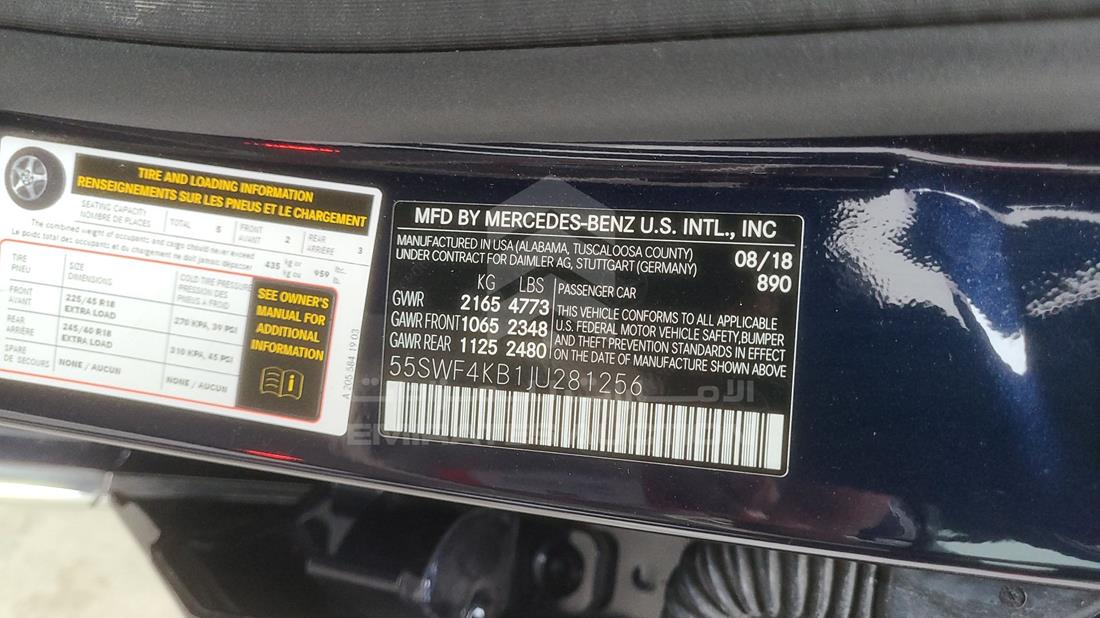 Photo 3 VIN: 55SWF4KB1JU281256 - MERCEDES C 