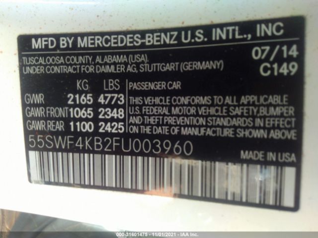 Photo 8 VIN: 55SWF4KB2FU003960 - MERCEDES-BENZ C-CLASS 