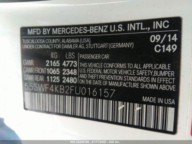 Photo 8 VIN: 55SWF4KB2FU016157 - MERCEDES-BENZ C-CLASS 