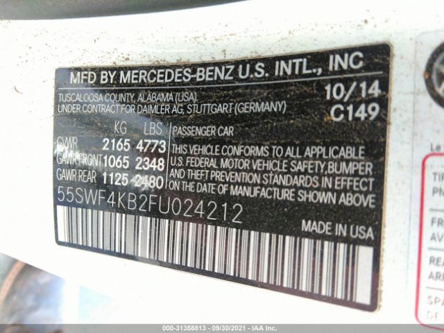 Photo 8 VIN: 55SWF4KB2FU024212 - MERCEDES-BENZ C-CLASS 