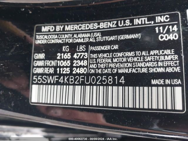 Photo 8 VIN: 55SWF4KB2FU025814 - MERCEDES-BENZ C-CLASS 