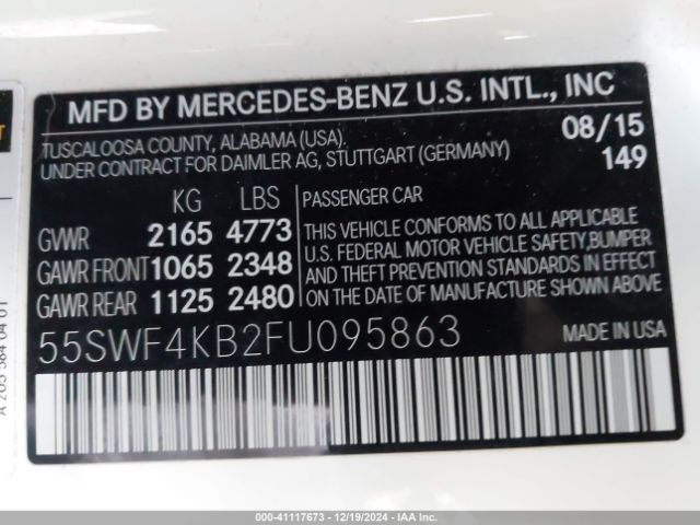 Photo 8 VIN: 55SWF4KB2FU095863 - MERCEDES-BENZ C-CLASS 