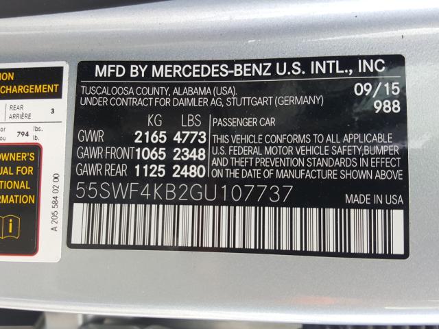 Photo 9 VIN: 55SWF4KB2GU107737 - MERCEDES-BENZ C 300 4MAT 