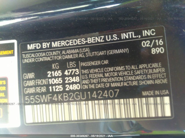 Photo 8 VIN: 55SWF4KB2GU142407 - MERCEDES-BENZ C-CLASS 