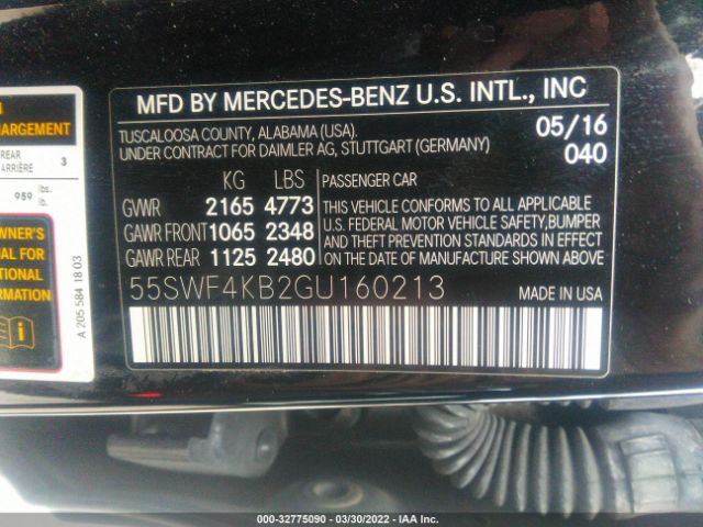 Photo 8 VIN: 55SWF4KB2GU160213 - MERCEDES-BENZ C-CLASS 