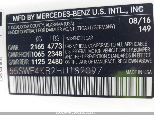 Photo 8 VIN: 55SWF4KB2HU182097 - MERCEDES-BENZ C 300 