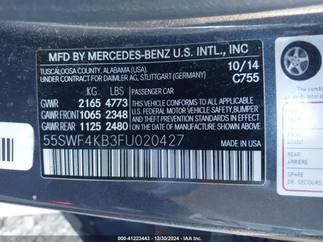 Photo 8 VIN: 55SWF4KB3FU020427 - MERCEDES-BENZ C-CLASS 