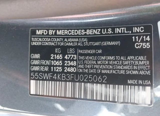 Photo 8 VIN: 55SWF4KB3FU025062 - MERCEDES-BENZ C-CLASS 