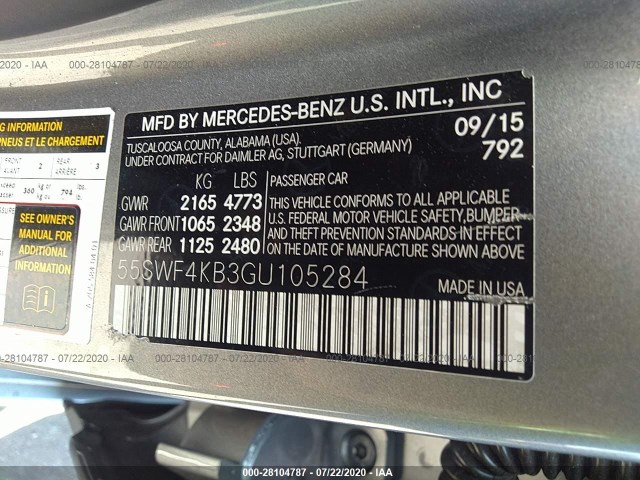 Photo 8 VIN: 55SWF4KB3GU105284 - MERCEDES-BENZ C-CLASS 