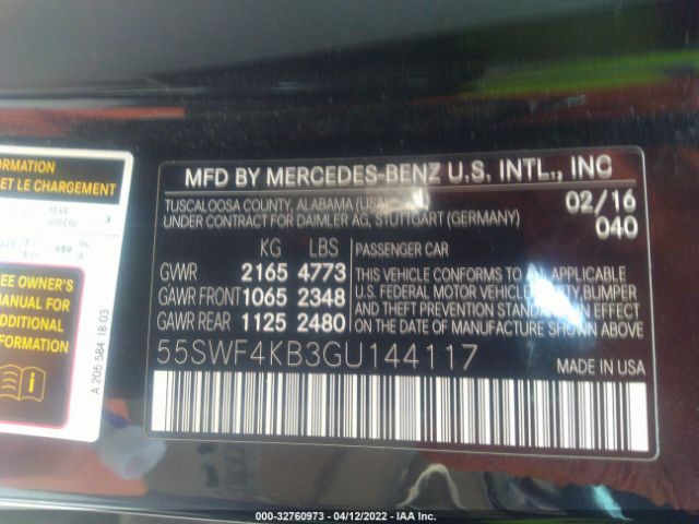 Photo 8 VIN: 55SWF4KB3GU144117 - MERCEDES-BENZ C-CLASS 