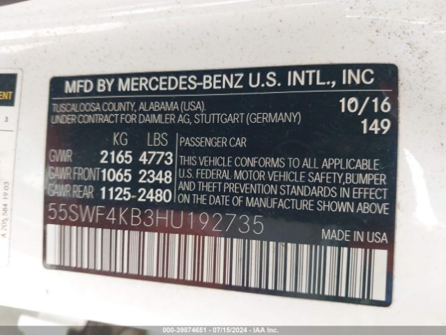 Photo 8 VIN: 55SWF4KB3HU192735 - MERCEDES-BENZ C 300 