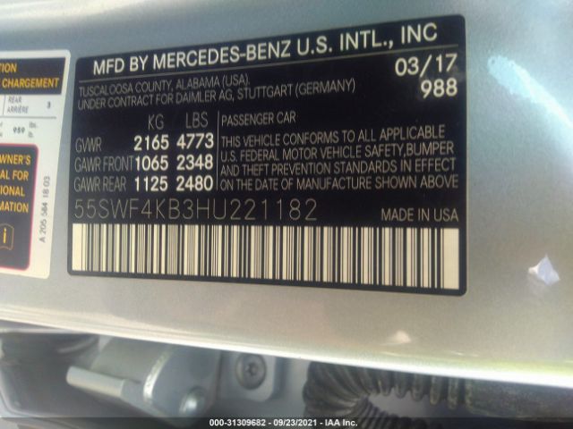 Photo 8 VIN: 55SWF4KB3HU221182 - MERCEDES-BENZ C-CLASS 