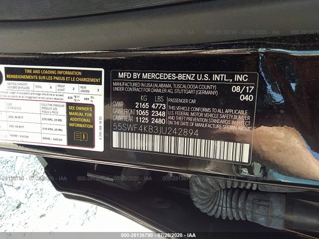 Photo 8 VIN: 55SWF4KB3JU242894 - MERCEDES-BENZ C-CLASS 