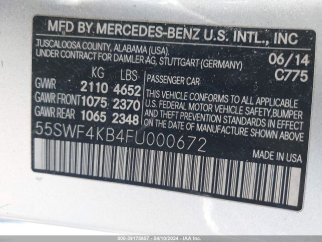 Photo 8 VIN: 55SWF4KB4FU000672 - MERCEDES-BENZ C 300 