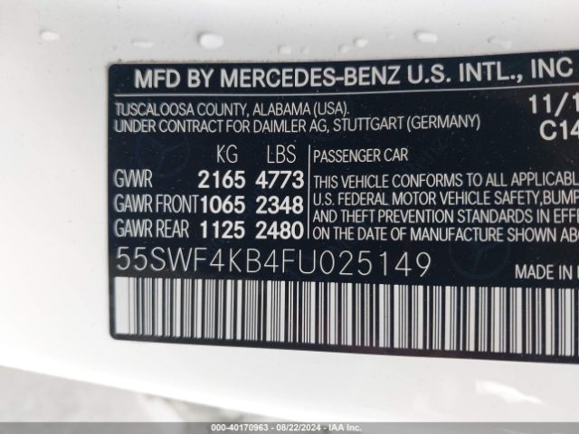 Photo 8 VIN: 55SWF4KB4FU025149 - MERCEDES-BENZ C-CLASS 