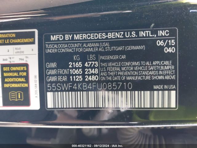 Photo 8 VIN: 55SWF4KB4FU085710 - MERCEDES-BENZ C-CLASS 