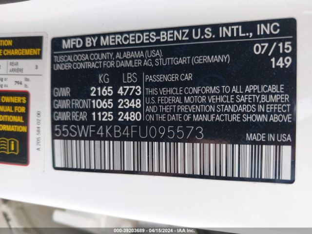 Photo 8 VIN: 55SWF4KB4FU095573 - MERCEDES-BENZ C 300 