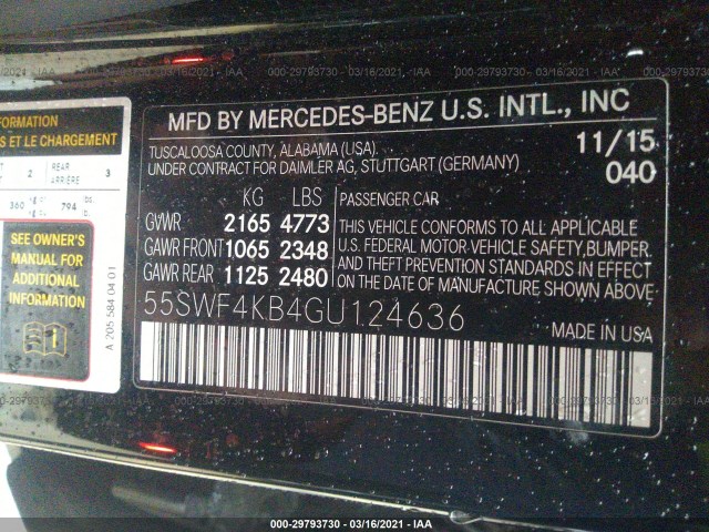 Photo 8 VIN: 55SWF4KB4GU124636 - MERCEDES-BENZ C-CLASS 