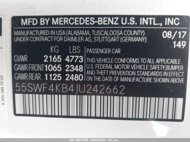 Photo 8 VIN: 55SWF4KB4JU242662 - MERCEDES-BENZ C 300 