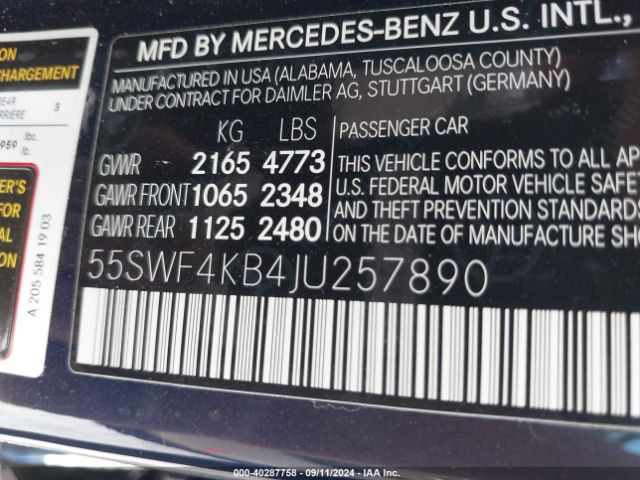 Photo 8 VIN: 55SWF4KB4JU257890 - MERCEDES-BENZ C-CLASS 