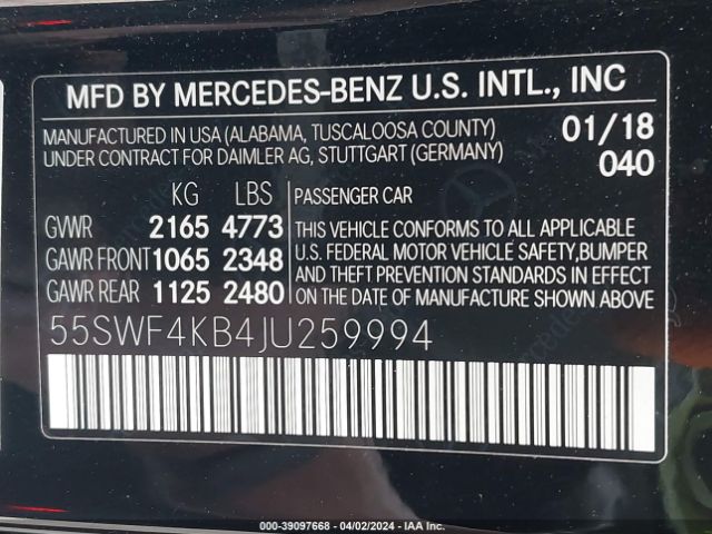 Photo 8 VIN: 55SWF4KB4JU259994 - MERCEDES-BENZ C 300 