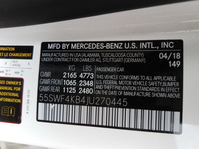 Photo 9 VIN: 55SWF4KB4JU270445 - MERCEDES-BENZ C-300 