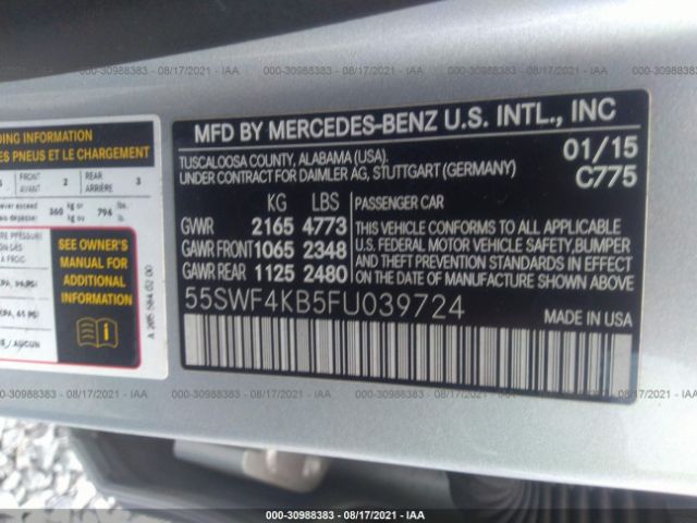 Photo 8 VIN: 55SWF4KB5FU039724 - MERCEDES-BENZ C-CLASS 