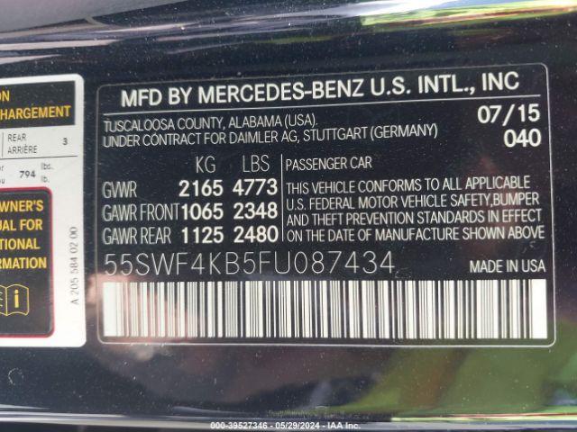 Photo 8 VIN: 55SWF4KB5FU087434 - MERCEDES-BENZ C-CLASS 