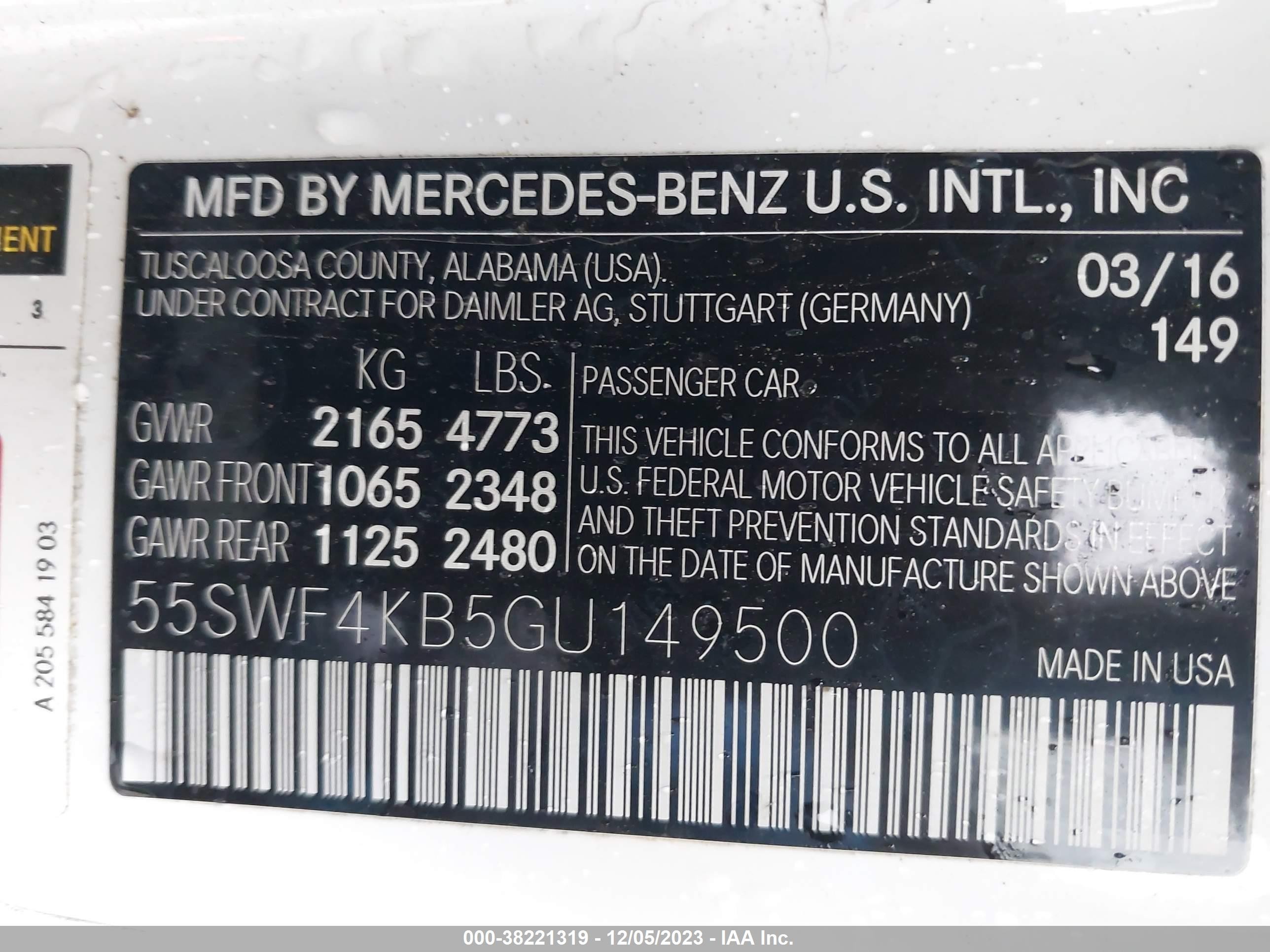 Photo 8 VIN: 55SWF4KB5GU149500 - MERCEDES-BENZ C-KLASSE 