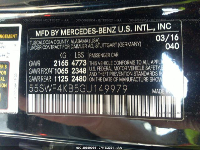 Photo 8 VIN: 55SWF4KB5GU149979 - MERCEDES-BENZ C-CLASS 