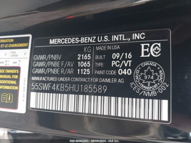 Photo 8 VIN: 55SWF4KB5HU185589 - MERCEDES-BENZ C-CLASS 