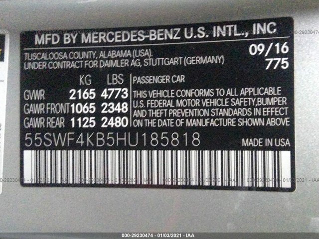 Photo 8 VIN: 55SWF4KB5HU185818 - MERCEDES-BENZ C-CLASS 