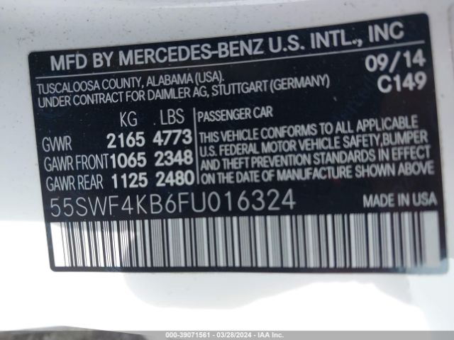 Photo 8 VIN: 55SWF4KB6FU016324 - MERCEDES-BENZ C 300 