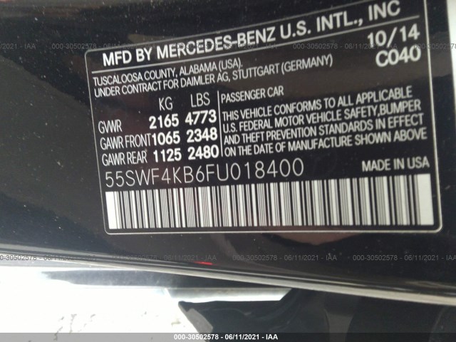 Photo 8 VIN: 55SWF4KB6FU018400 - MERCEDES-BENZ C-CLASS 