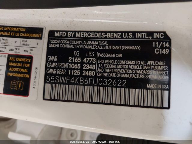 Photo 8 VIN: 55SWF4KB6FU032622 - MERCEDES-BENZ C-CLASS 